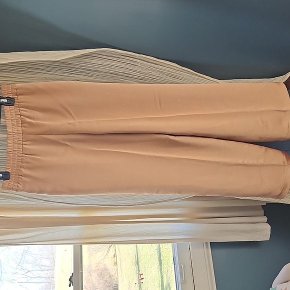 Size Small Pecan High Waisted Satin Pintuck Pull On Trousers - Picture 3 of 4